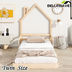 Bellemave® House - Shaped Headboard Floor Bed with Handrails and Slats - Bellemave