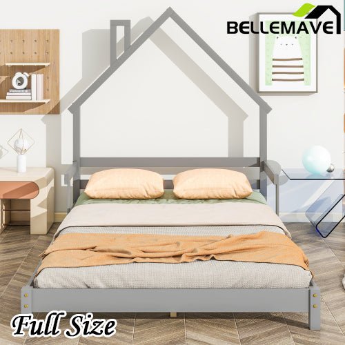 Bellemave® House - Shaped Headboard Floor Bed with Handrails and Slats - Bellemave