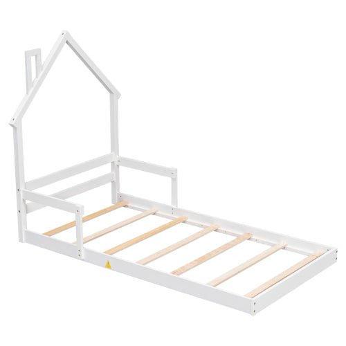Bellemave® House - Shaped Headboard Floor Bed with Handrails and Slats - Bellemave