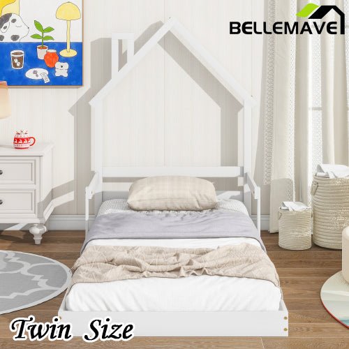 Bellemave® House - Shaped Headboard Floor Bed with Handrails and Slats - Bellemave