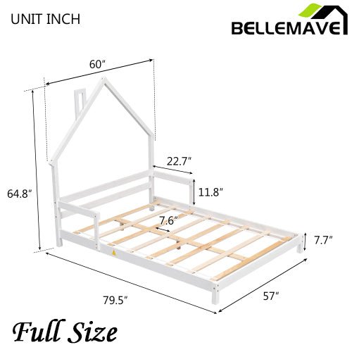Bellemave® House - Shaped Headboard Floor Bed with Handrails and Slats - Bellemave