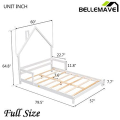 Bellemave® House - Shaped Headboard Floor Bed with Handrails and Slats - Bellemave