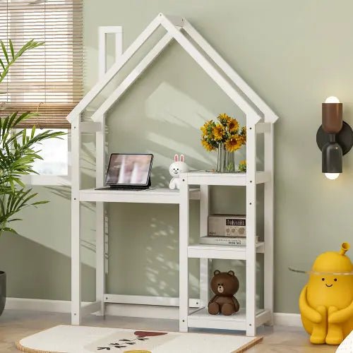 Bellemave® House - shaped Wooden writing Desk,Kids Study Table,Bookshelf and Toy Storage - Bellemave