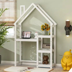 Bellemave® House - shaped Wooden writing Desk,Kids Study Table,Bookshelf and Toy Storage - Bellemave