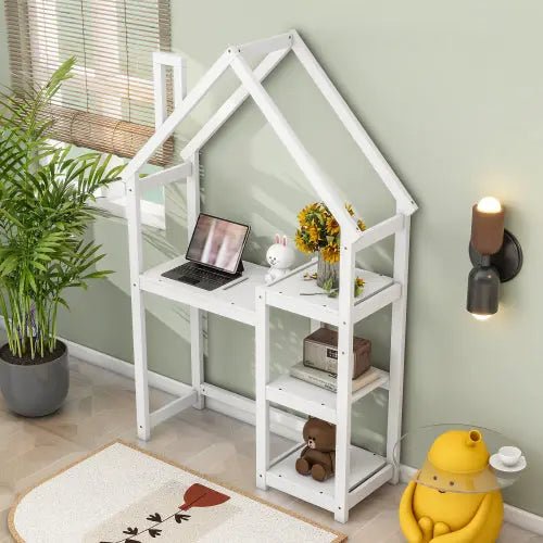 Bellemave® House - shaped Wooden writing Desk,Kids Study Table,Bookshelf and Toy Storage - Bellemave