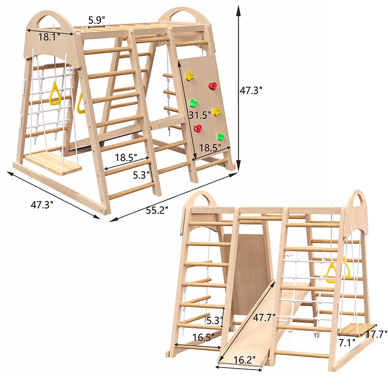 Bellemave® Indoor Playground 7 - in - 1 Jungle Gym Playset for Kids 2 - 6yrs - Slide, Climbing Wall, Rope Wall Climber, Monkey Bars, Swing - Bellemave