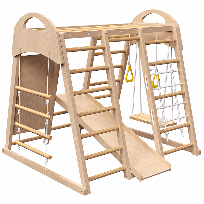Bellemave® Indoor Playground 7 - in - 1 Jungle Gym Playset for Kids 2 - 6yrs - Slide, Climbing Wall, Rope Wall Climber, Monkey Bars, Swing - Bellemave