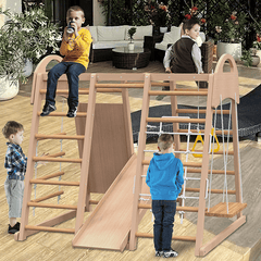 Bellemave® Indoor Playground 7 - in - 1 Jungle Gym Playset for Kids 2 - 6yrs - Slide, Climbing Wall, Rope Wall Climber, Monkey Bars, Swing - Bellemave