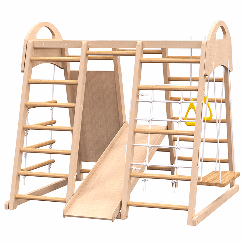 Bellemave® Indoor Playground 7 - in - 1 Jungle Gym Playset for Kids 2 - 6yrs - Slide, Climbing Wall, Rope Wall Climber, Monkey Bars, Swing - Bellemave