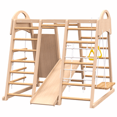 Bellemave® Indoor Playground 7 - in - 1 Jungle Gym Playset for Kids 2 - 6yrs - Slide, Climbing Wall, Rope Wall Climber, Monkey Bars, Swing - Bellemave