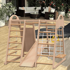 Bellemave® Indoor Playground 7 - in - 1 Jungle Gym Playset for Kids 2 - 6yrs - Slide, Climbing Wall, Rope Wall Climber, Monkey Bars, Swing - Bellemave
