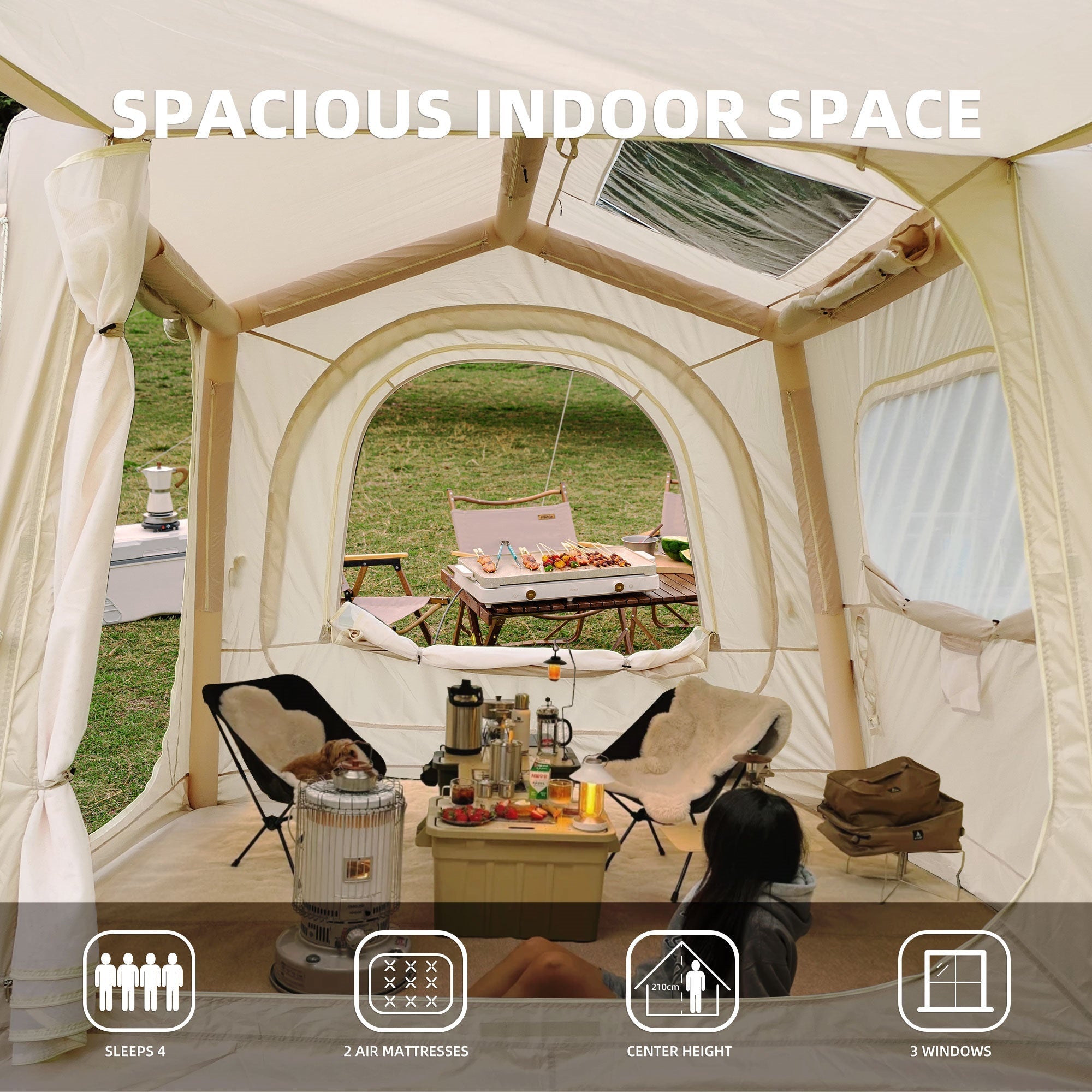 Bellemave® Inflatable SUV Tent for Camping - 4 - 6 - 8 Person, 4 Season Waterproof Oxford, Tailgate - Attachable & AC Compatible, Easy Setup with Air Pump, Air - Inflated Glamping Tent for Adults - Bellemave