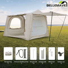 Bellemave® Inflatable SUV Tent for Camping - 4 - 6 - 8 Person, 4 Season Waterproof Oxford, Tailgate - Attachable & AC Compatible, Easy Setup with Air Pump, Air - Inflated Glamping Tent for Adults - Bellemave