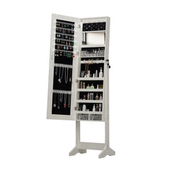 Bellemave® Jewelry Armoire Organizer with Full Length Mirror with stand, Lockable Storage Cabinet, Interior Lighted Mirror, White - Bellemave