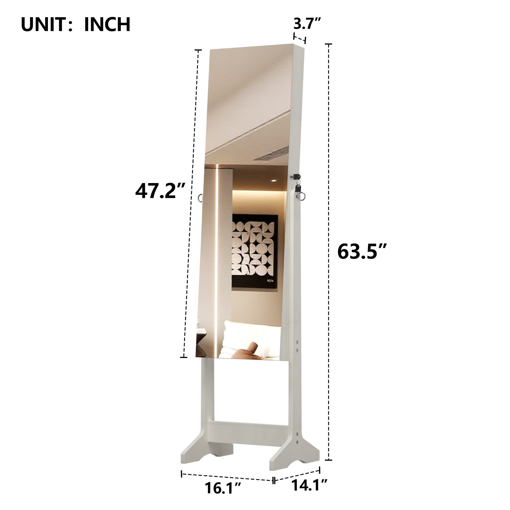 Bellemave® Jewelry Armoire Organizer with Full Length Mirror with stand, Lockable Storage Cabinet, Interior Lighted Mirror, White - Bellemave