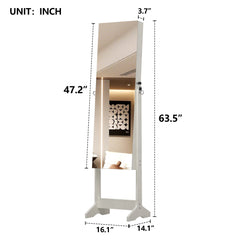 Bellemave® Jewelry Armoire Organizer with Full Length Mirror with stand, Lockable Storage Cabinet, Interior Lighted Mirror, White - Bellemave