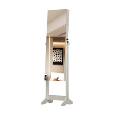 Bellemave® Jewelry Armoire Organizer with Full Length Mirror with stand, Lockable Storage Cabinet, Interior Lighted Mirror, White - Bellemave
