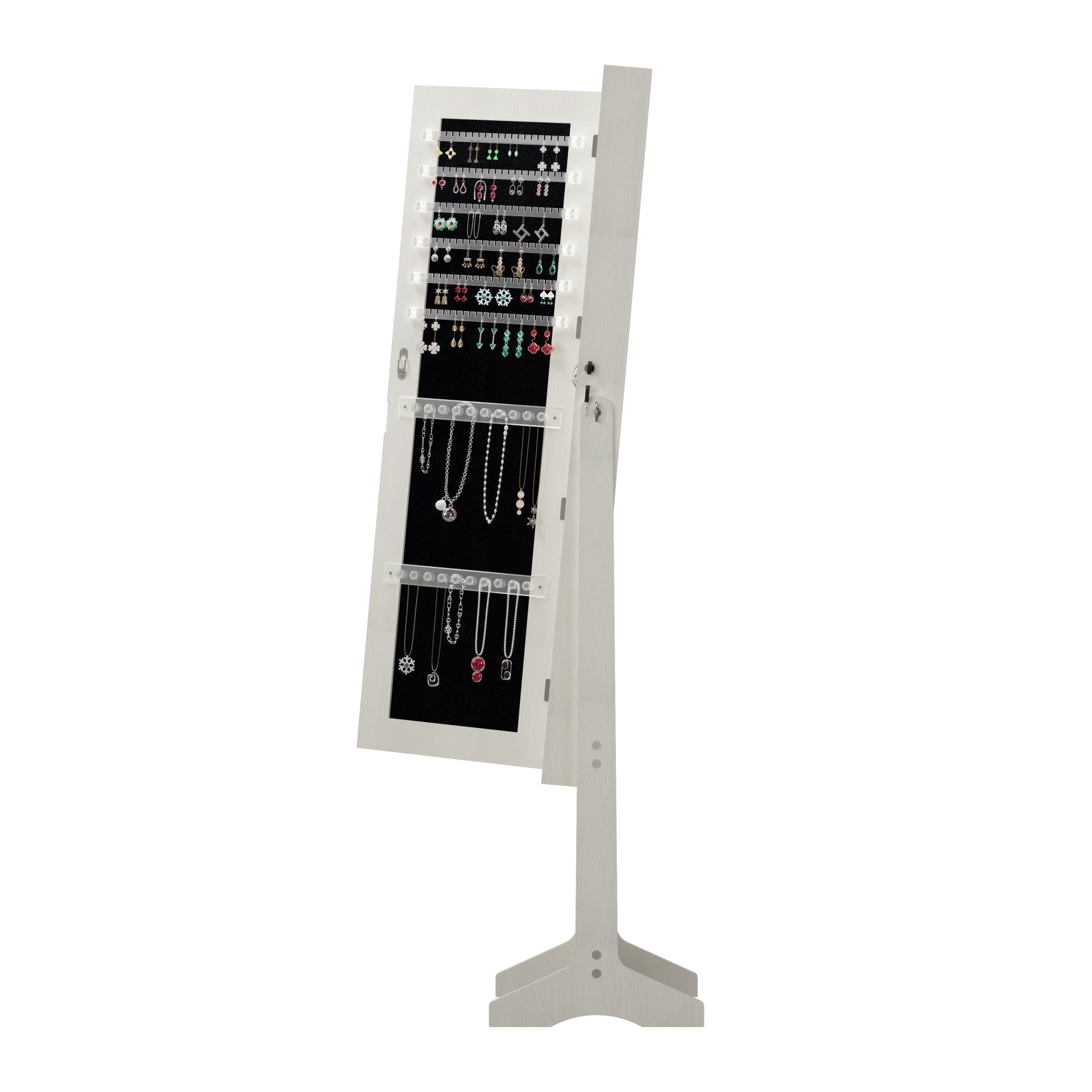 Bellemave® Jewelry Armoire Organizer with Full Length Mirror with stand, Lockable Storage Cabinet, Interior Lighted Mirror, White - Bellemave