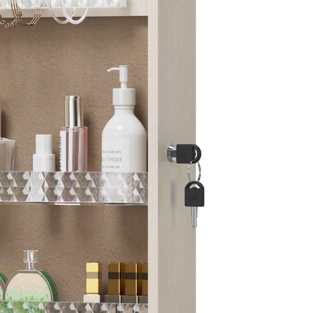 Bellemave® Jewelry Cabinet Armoire with Full Length Mirror, Door or Wall Mounted, Jewelry Armoire Organizer, Lockable Storage Cabinet, Interior Lighted Mirror - Bellemave