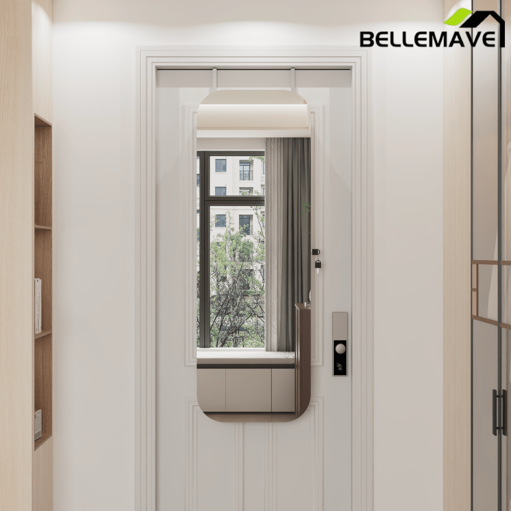 Bellemave® Jewelry Cabinet Armoire with Full Length Mirror, Door or Wall Mounted, Jewelry Armoire Organizer, Lockable Storage Cabinet, Interior Lighted Mirror - Bellemave