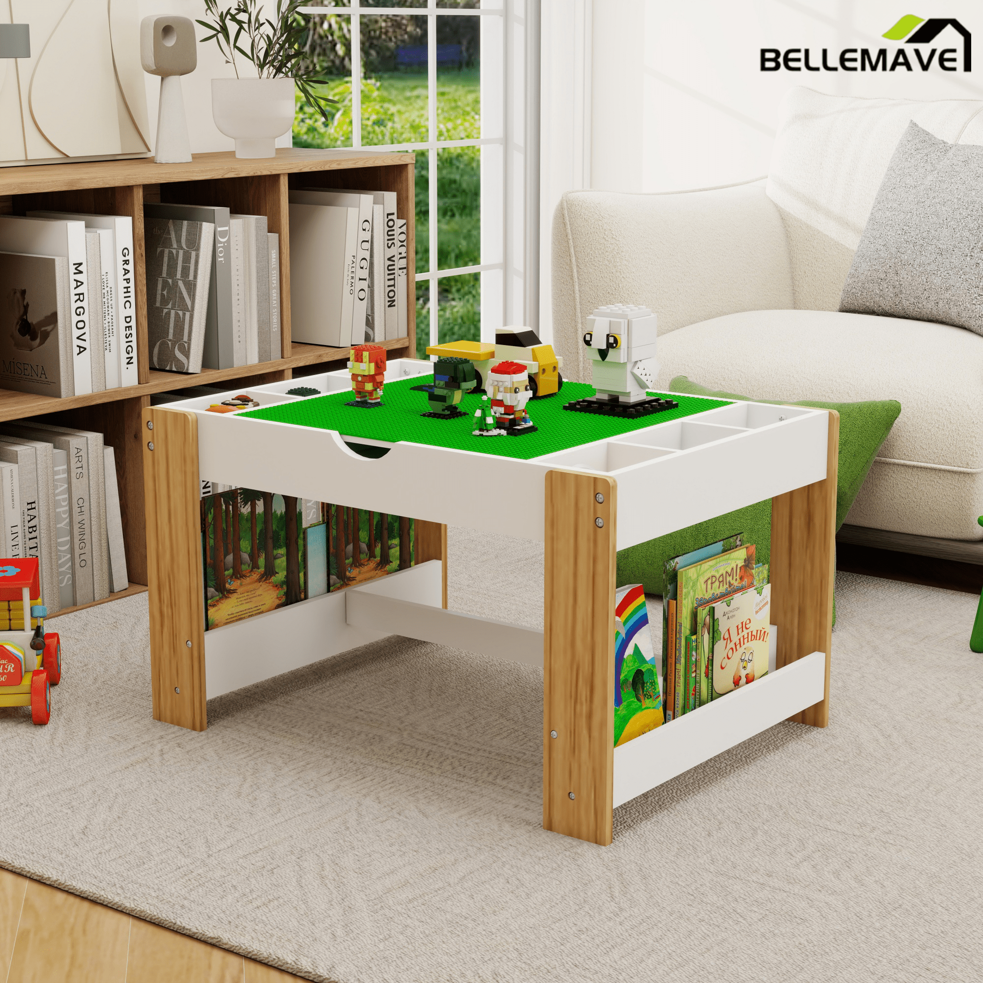 Bellemave® Kids 2 in 1 Play Table & 2 Chairs Set,with 7 Storage Compartments - Bellemave