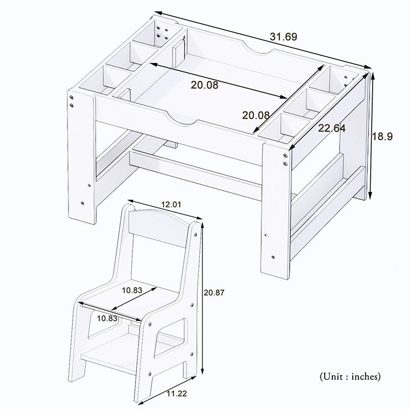 Bellemave® Kids 2 in 1 Play Table & 2 Chairs Set,with 7 Storage Compartments - Bellemave