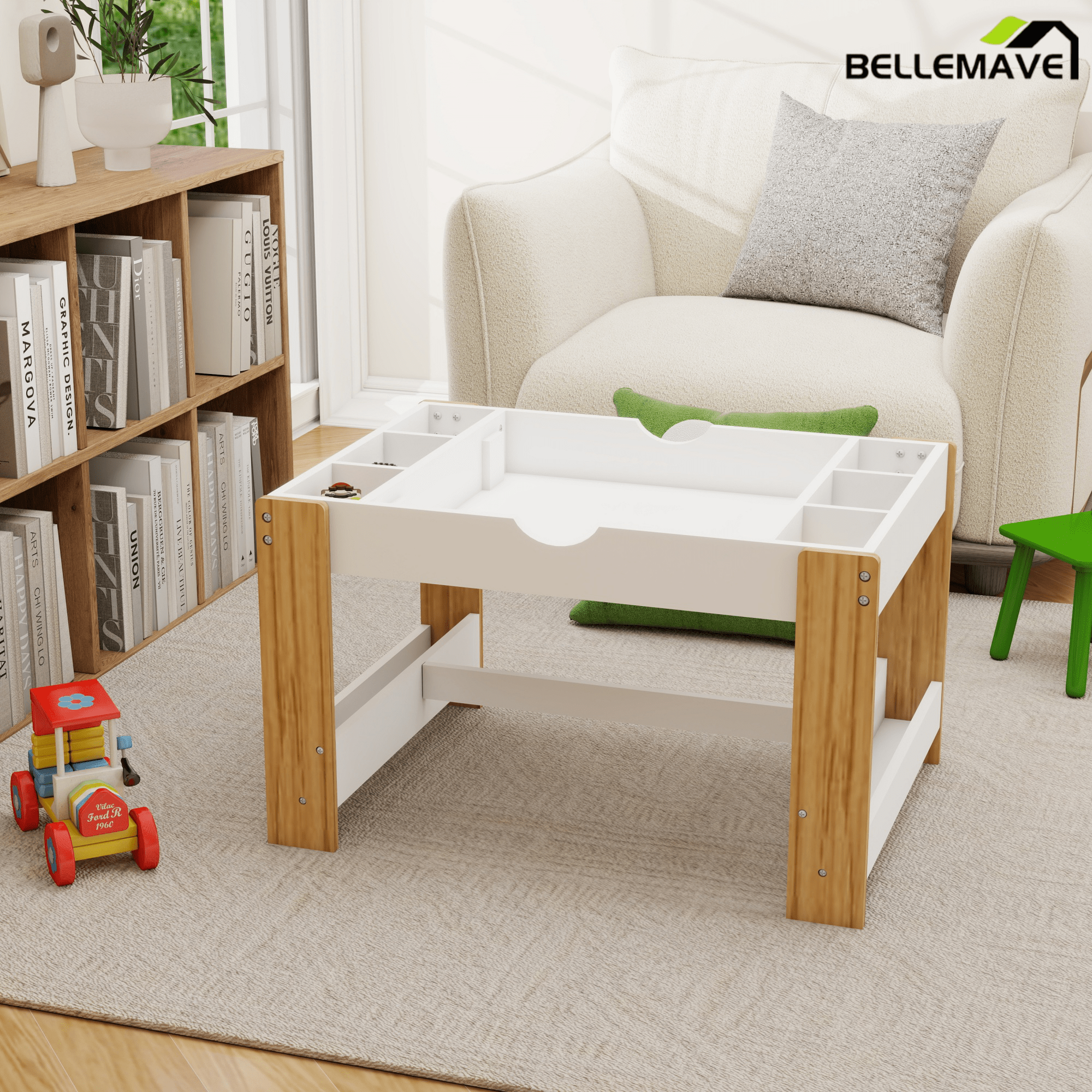 Bellemave® Kids 2 in 1 Play Table & 2 Chairs Set,with 7 Storage Compartments - Bellemave