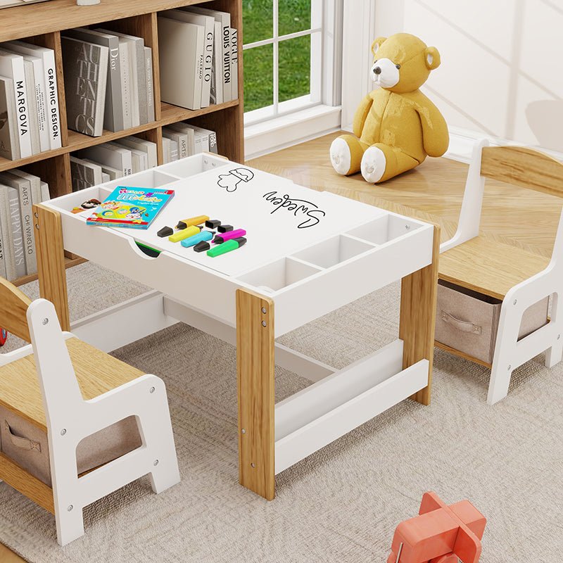Bellemave® Kids 2 in 1 Play Table & 2 Chairs Set,with 7 Storage Compartments - Bellemave