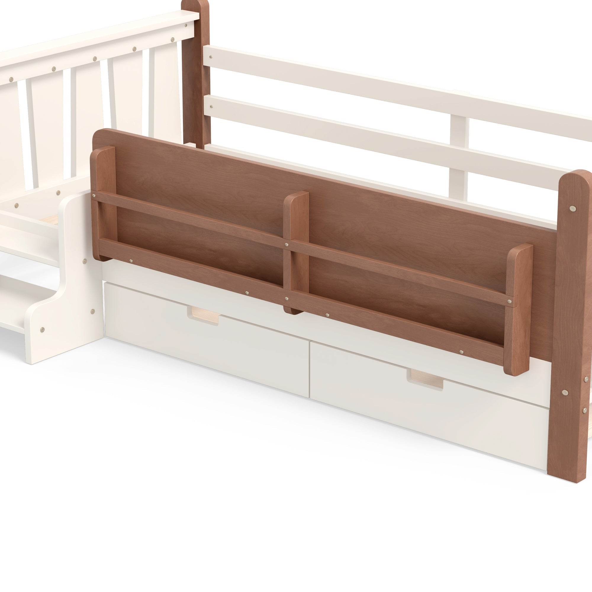Bellemave® Kids Bed Frame with Storage Drawers & Stairs, Solid Wood Montessori Floor Bed with Bookshelves & Safety Guardrails for Girls Boys - Bellemave