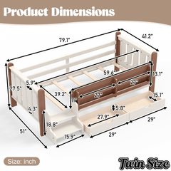 Bellemave® Kids Bed Frame with Storage Drawers & Stairs, Solid Wood Montessori Floor Bed with Bookshelves & Safety Guardrails for Girls Boys - Bellemave