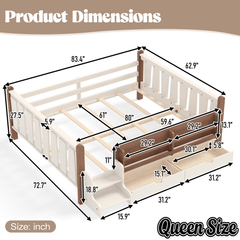 Bellemave® Kids Bed Frame with Storage Drawers & Stairs, Solid Wood Montessori Floor Bed with Bookshelves & Safety Guardrails for Girls Boys - Bellemave