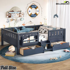 Bellemave® Kids Bed with Built-In Bookshelves, Storage Drawers & Staircase - Bellemave