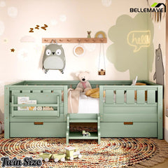Bellemave® Kids Bed with Built-In Bookshelves, Storage Drawers & Staircase - Bellemave