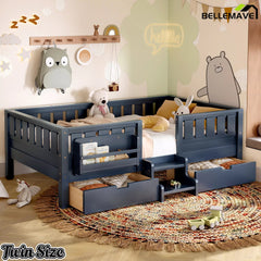 Bellemave® Kids Bed with Built-In Bookshelves, Storage Drawers & Staircase - Bellemave