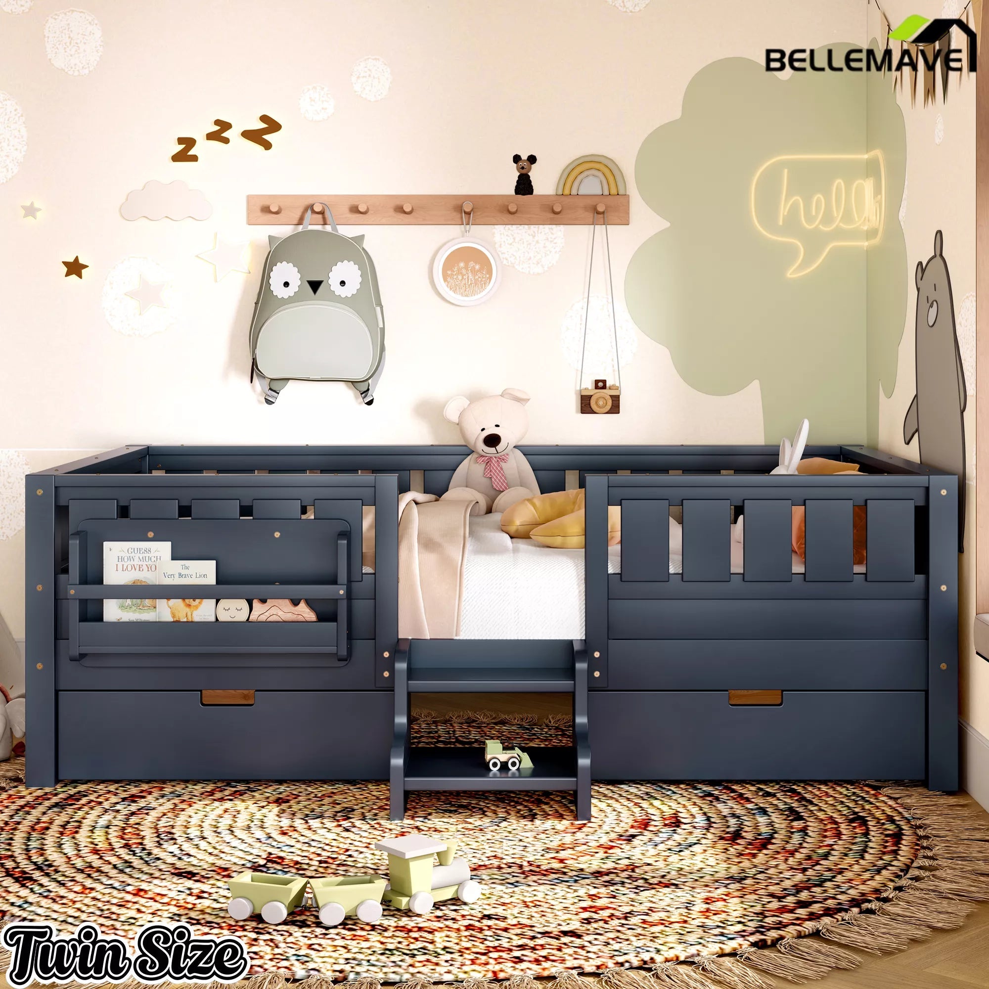 Bellemave® Kids Bed with Built-In Bookshelves, Storage Drawers & Staircase - Bellemave