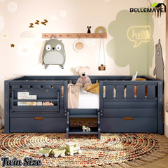 Bellemave® Kids Bed with Built-In Bookshelves, Storage Drawers & Staircase - Bellemave