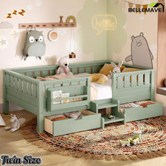 Bellemave® Kids Bed with Built-In Bookshelves, Storage Drawers & Staircase - Bellemave