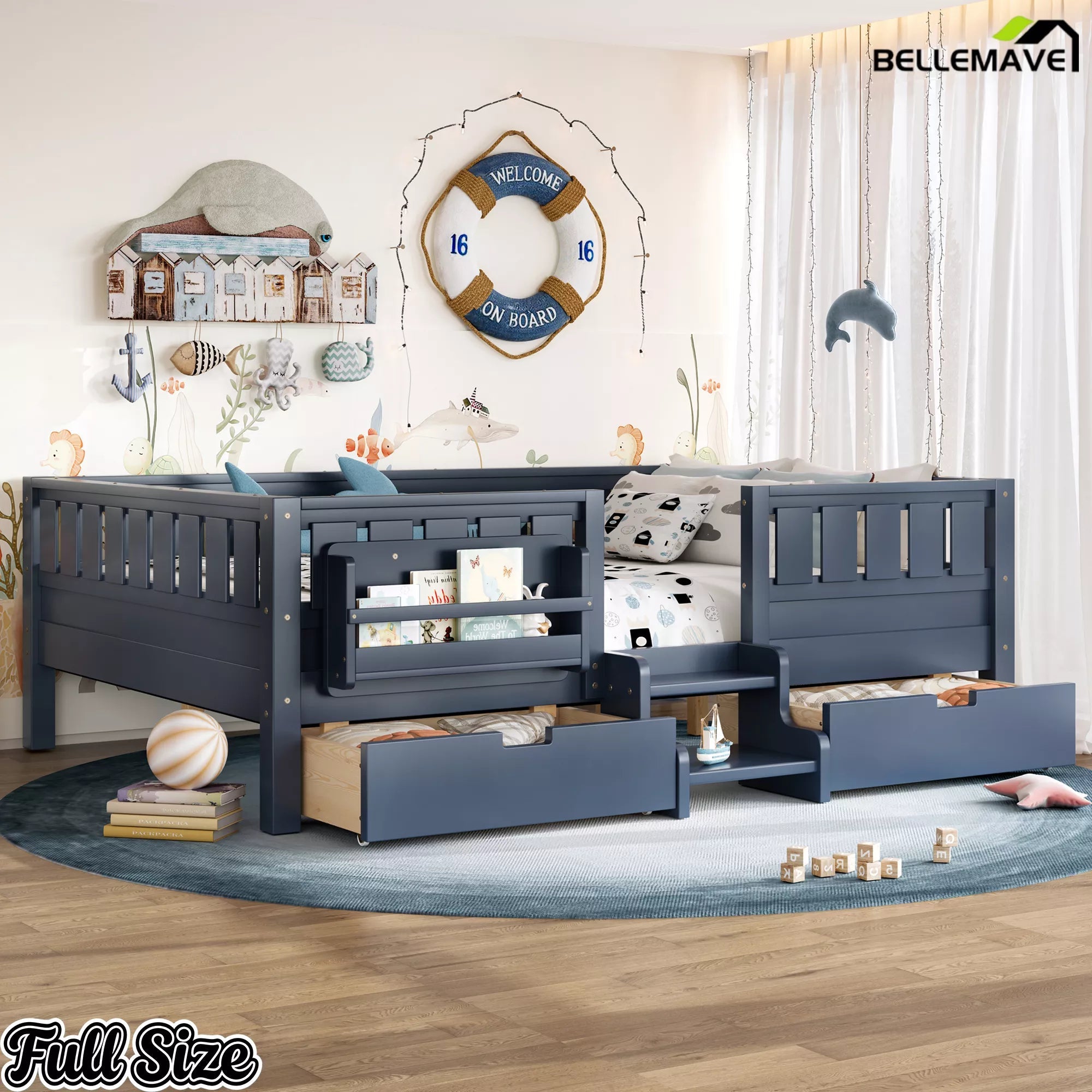 Bellemave® Kids Bed with Built-In Bookshelves, Storage Drawers & Staircase - Bellemave