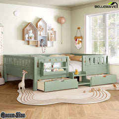Bellemave® Kids Bed with Built-In Bookshelves, Storage Drawers & Staircase - Bellemave