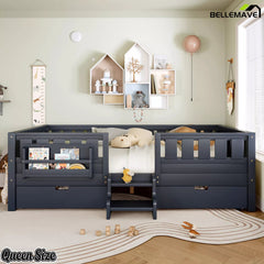 Bellemave® Kids Bed with Built-In Bookshelves, Storage Drawers & Staircase - Bellemave