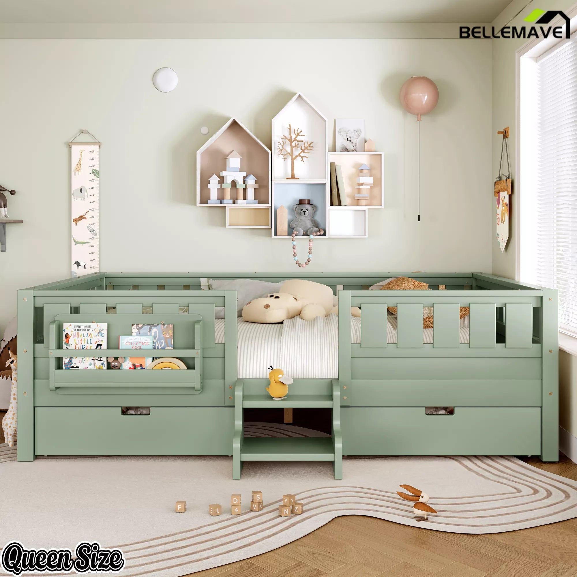 Bellemave® Kids Bed with Built-In Bookshelves, Storage Drawers & Staircase - Bellemave