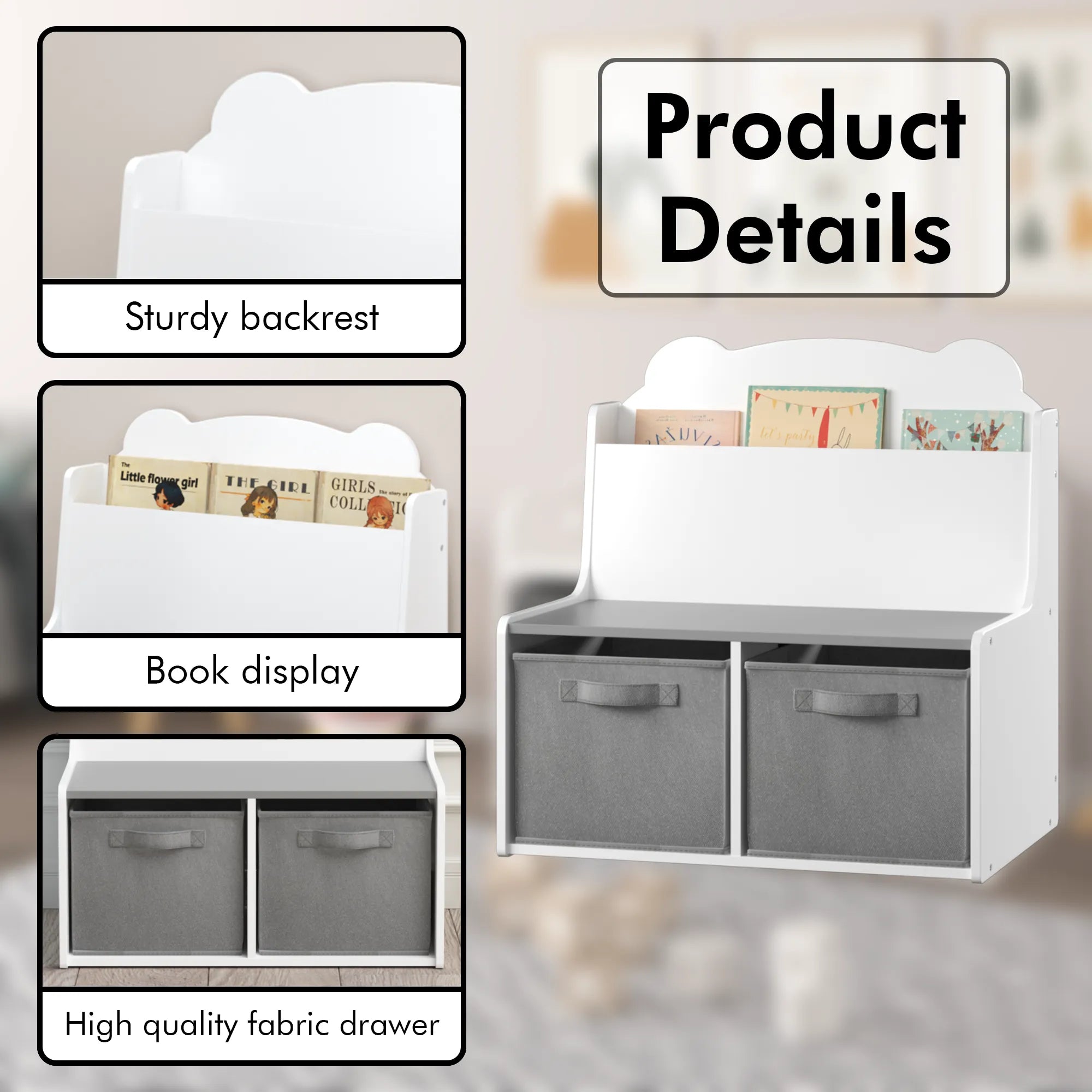 Bellemave® Kids Bookshelf with Storage Bins - Bellemave