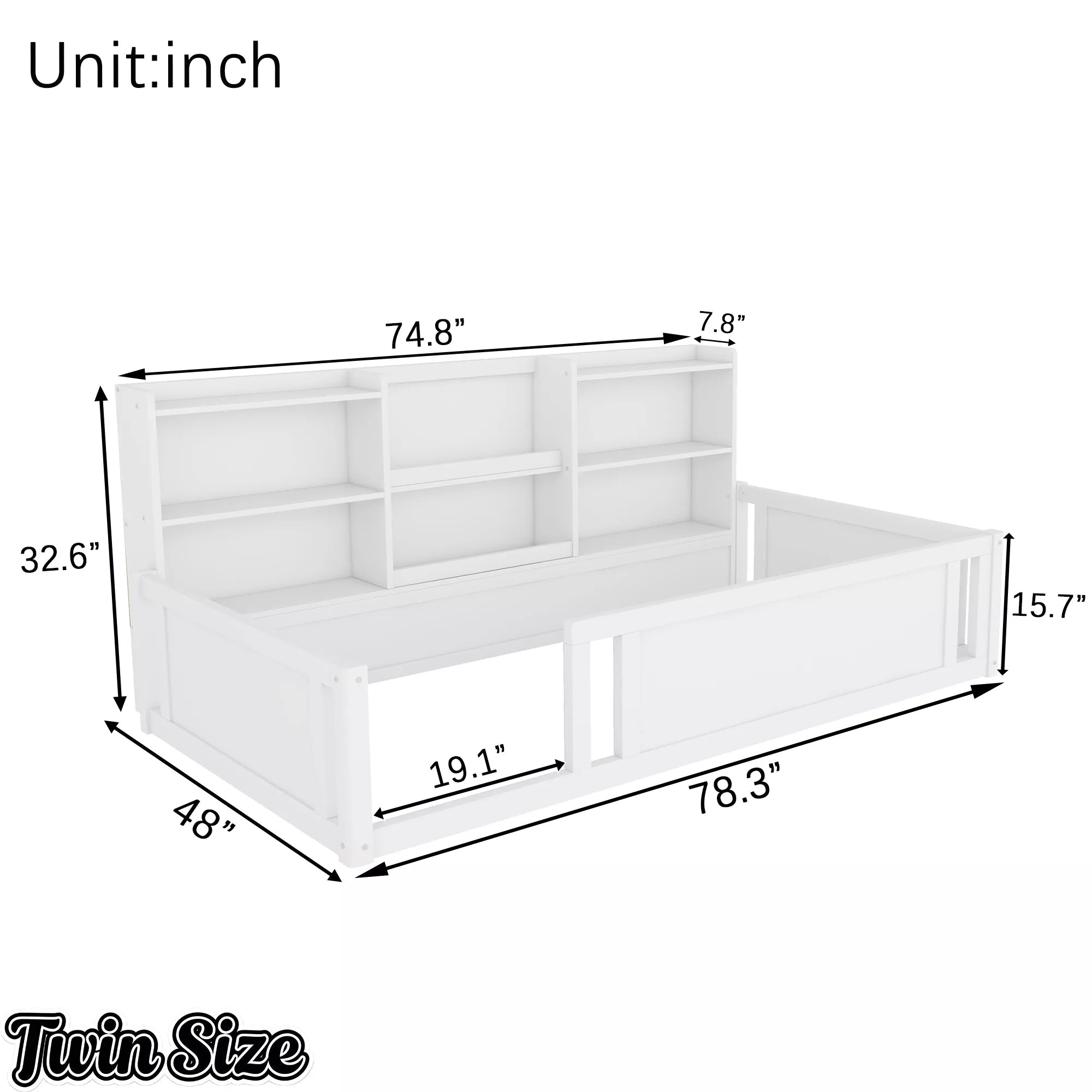 Bellemave® Kids Floor Bed with Guardrails and Storage Shelves, Wooden Montessori Platform Bed Frame for Boys & Girls - Bellemave