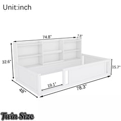 Bellemave® Kids Floor Bed with Guardrails and Storage Shelves, Wooden Montessori Platform Bed Frame for Boys & Girls - Bellemave