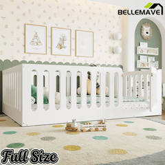 Bellemave® Kids Floor Bed with High Fence & Door, Wooden Montessori Floor Beds with Low - Profile Design - Bellemave