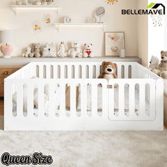 Bellemave® Kids Floor Bed with High Fence & Door, Wooden Montessori Floor Beds with Low - Profile Design - Bellemave