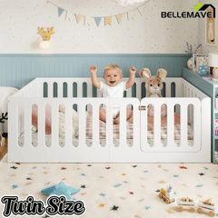 Bellemave® Kids Floor Bed with High Fence & Door, Wooden Montessori Floor Beds with Low - Profile Design - Bellemave