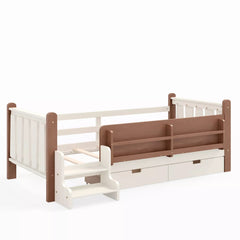 Bellemave® Kids Floor Bed with Storage Bookcases & Drawers, Solid Wood Montessori Floor Bed with Guardrails and Cute Stairs, No Box Spring Needed - Bellemave