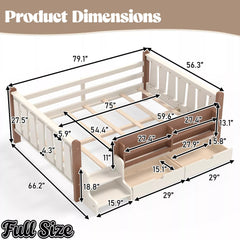 Bellemave® Kids Floor Bed with Storage Bookcases & Drawers, Solid Wood Montessori Floor Bed with Guardrails and Cute Stairs, No Box Spring Needed - Bellemave