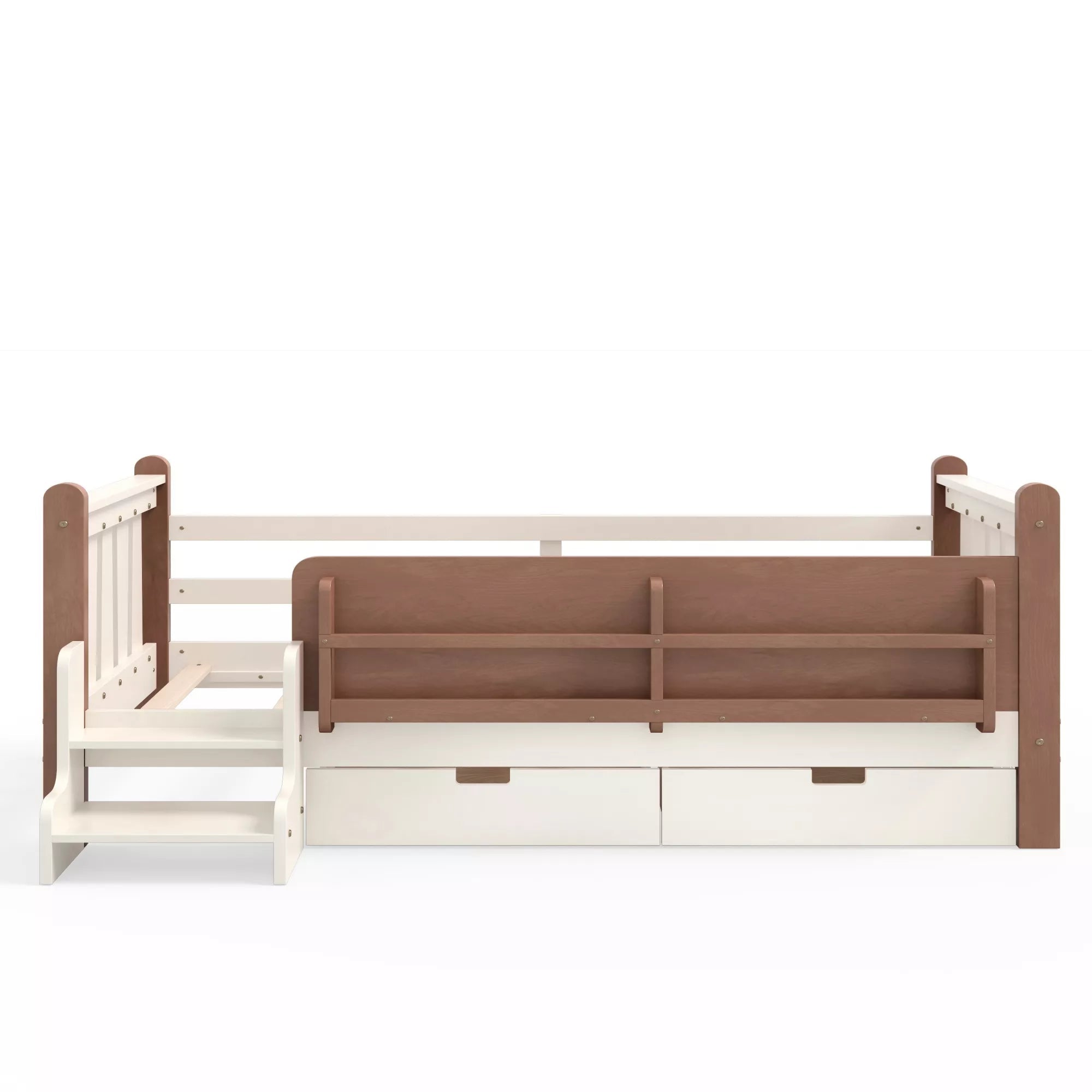 Bellemave® Kids Floor Bed with Storage Bookcases & Drawers, Solid Wood Montessori Floor Bed with Guardrails and Cute Stairs, No Box Spring Needed - Bellemave